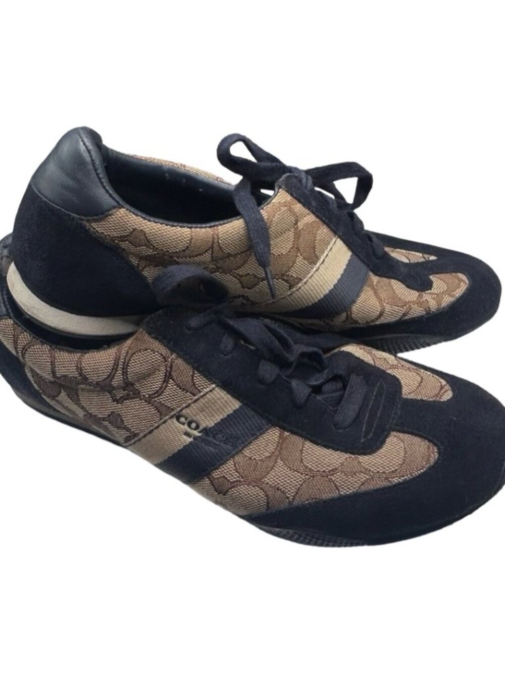 Coach Kelson Signature Jacquard Navy Khaki Sneakers 8B AS IS